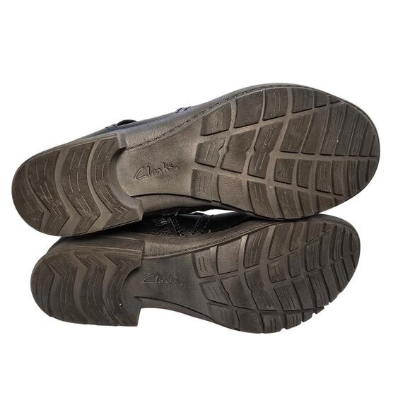 Clarks Womens Riddle Avant Black Boots Side Zip Biker Comfort Leather size 8 - Picture 7 of 9